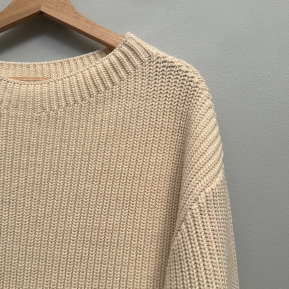 Zara Cream Cable Knit Scoop Neck Sweater Size M - Picture 3 of 9